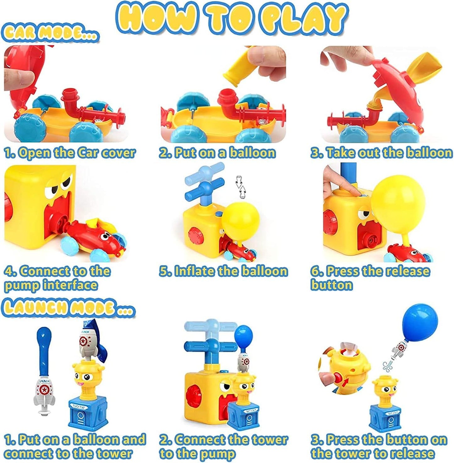 Car Balloon Air Power Toy Powered Balloon Launch Tower Balloon Car Toys for Kids