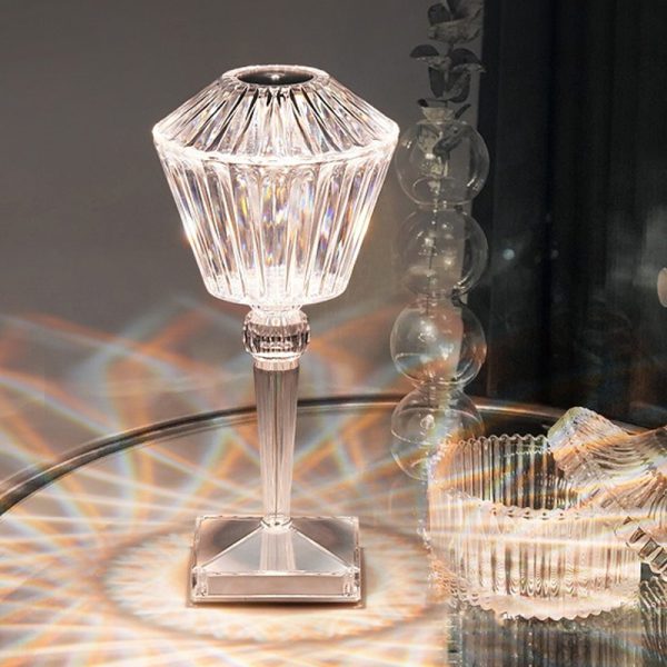 (NW00020) Rose Diamond Table Touch Lamp Crystal USB Chargeable