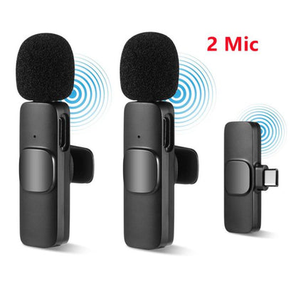 K9 Dual Microphone Mic Plug &amp; Play USB Type C &amp; IOS Wireless Lavalier Microphone Auto Sync Noise Reduction NO APP or Bluetooth Needed- Dual Mic