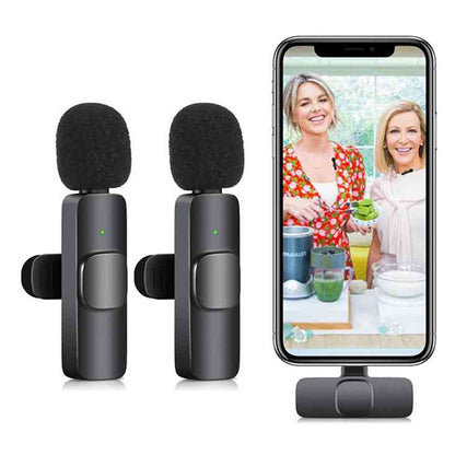 K9 Dual Microphone Mic Plug &amp; Play USB Type C &amp; IOS Wireless Lavalier Microphone Auto Sync Noise Reduction NO APP or Bluetooth Needed- Dual Mic