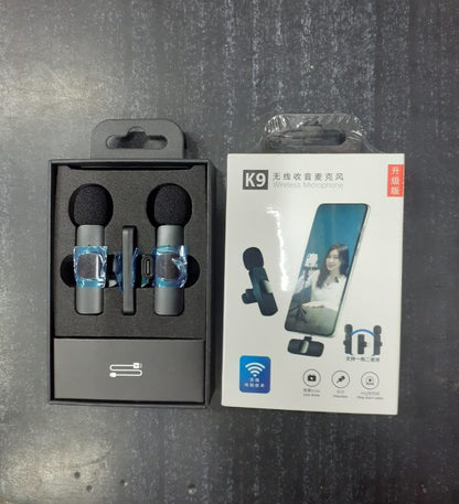 K9 Dual Microphone Mic Plug &amp; Play USB Type C &amp; IOS Wireless Lavalier Microphone Auto Sync Noise Reduction NO APP or Bluetooth Needed- Dual Mic