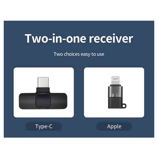 K9 Dual Microphone Mic Plug &amp; Play USB Type C &amp; IOS Wireless Lavalier Microphone Auto Sync Noise Reduction NO APP or Bluetooth Needed- Dual Mic